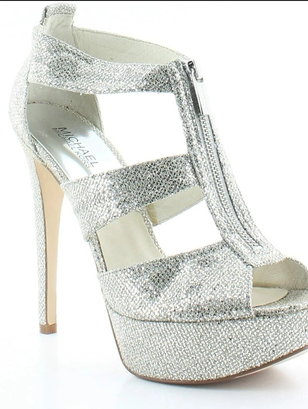 Michael Kors Women's Berkley T-Strap Glitter Silver Size 6.5